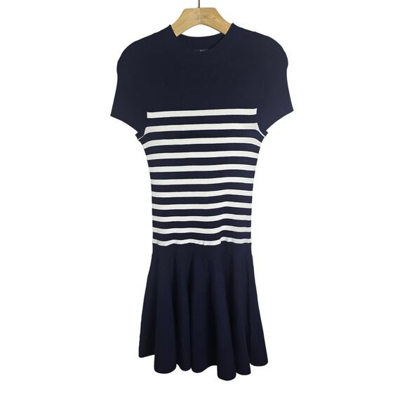 POLO Ralph Lauren Stretch Knit Navy and White Striped Ribbed Mini Dress Medium - Picture 1 of 8